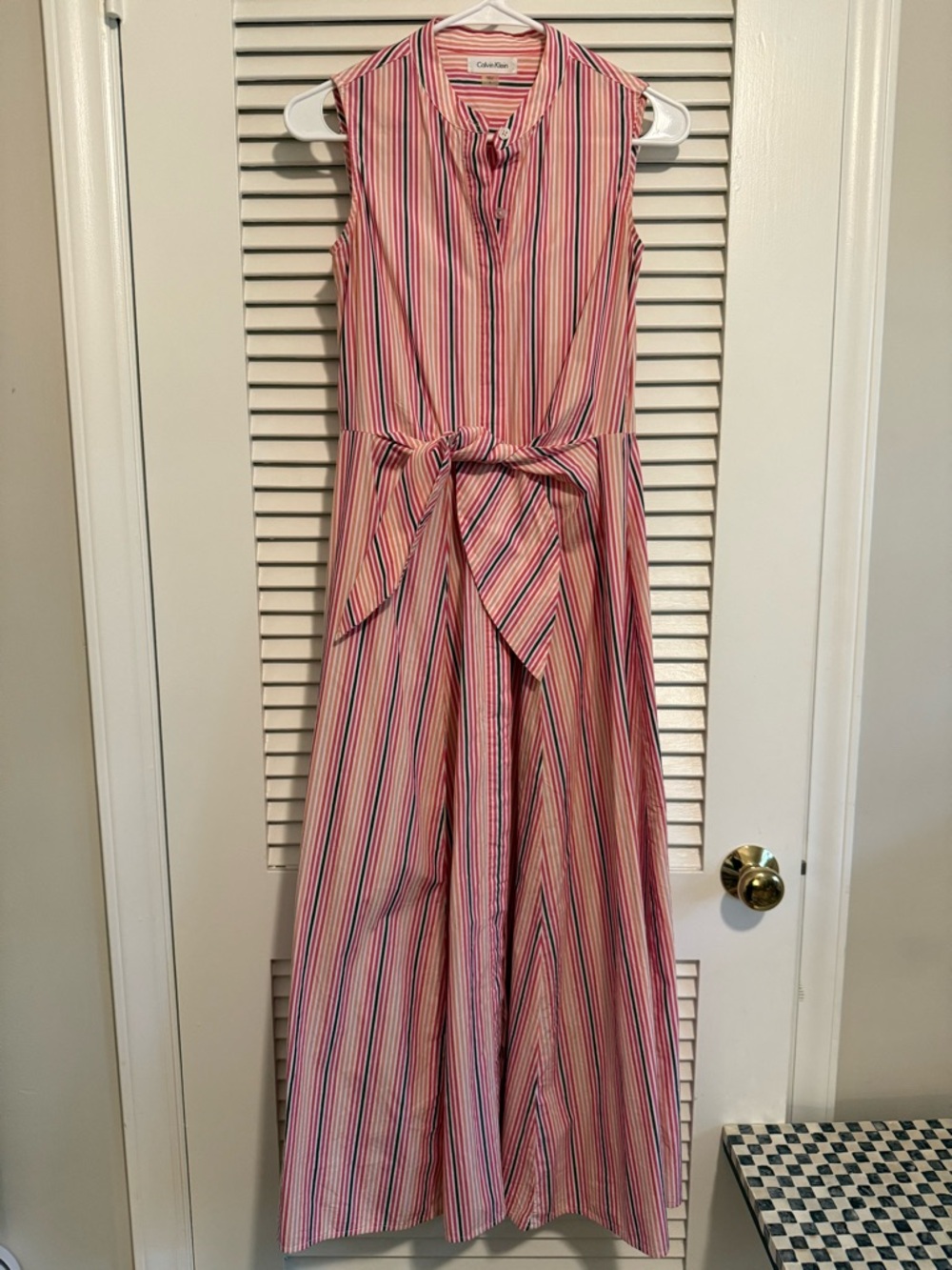 Calvin Klein Coral, Pink & Navy Striped Button-Down Shirt